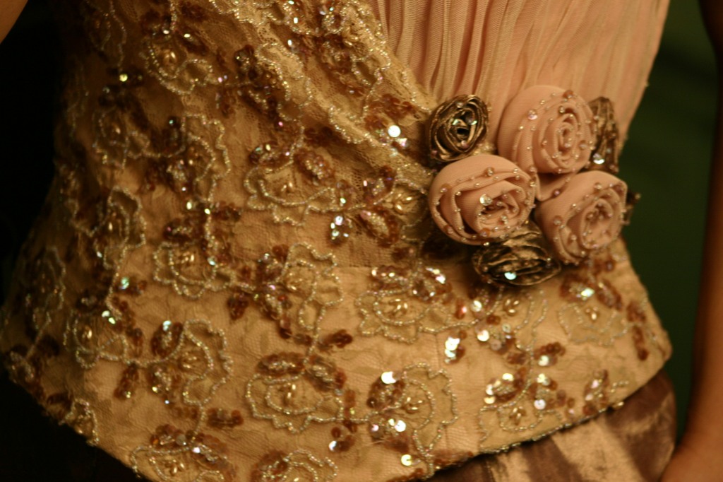 Lace & Organza Rosette Prom Dress